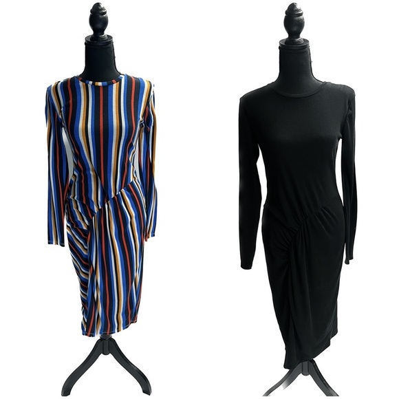 Zara Dresses & Skirts - Zara Multi Color Ribbed Long Sleeve Dress & All Black Dress Bundle 2 Size Small